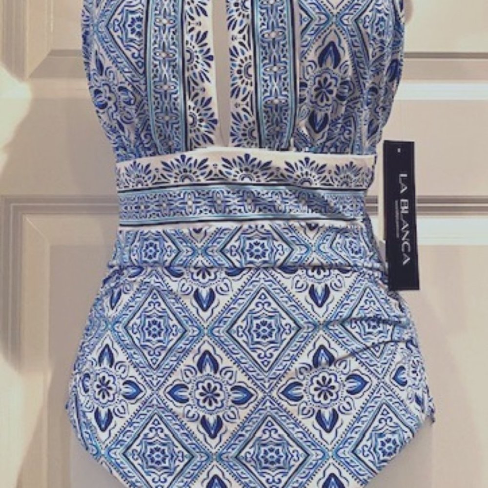 La Blanca NWT Mediterranean Breeze High Neck Keyhole One Piece
